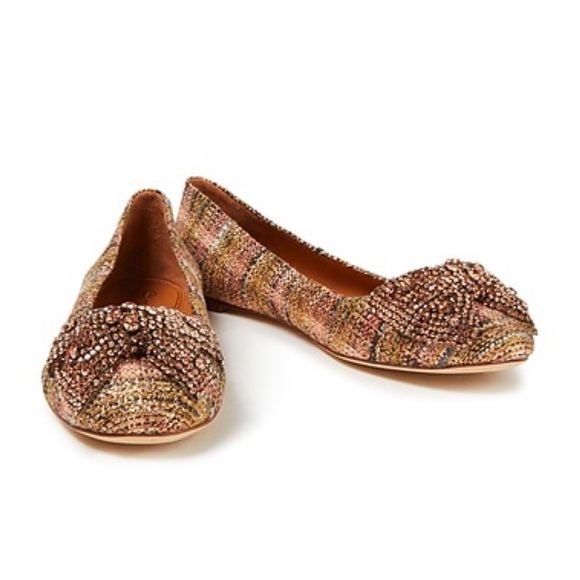 Authentic Brand new Tory Burch Crystal bow ballet metallic tweed_rose gold multi - Picture 2 of 14
